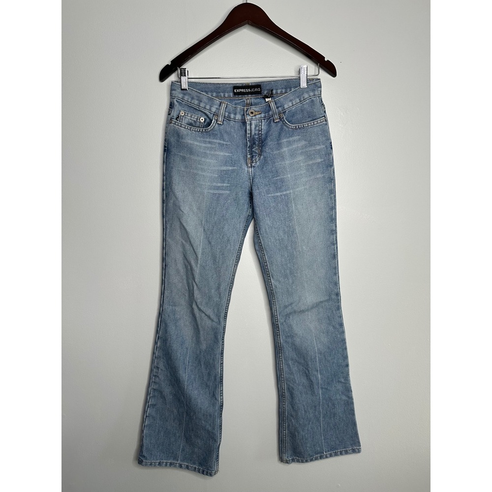 Express Jeans Hipster Flare‎ Women 3/4L Light Wash Blue Excellent Low Rise Y2K